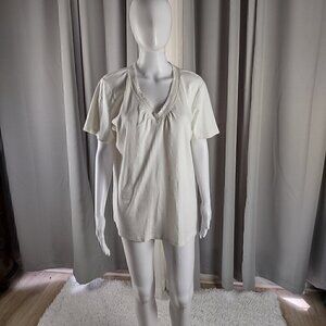 Jones New York Signature Woman White 100% Cotton V-Neck Light Weight Top Size 1X